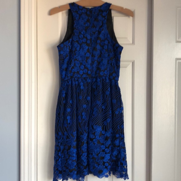 Aqua black/blue dress with pockets and sheer - Picture 4 of 9